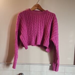 Source Unknown Vibrant Pink Cable Knit Sweater